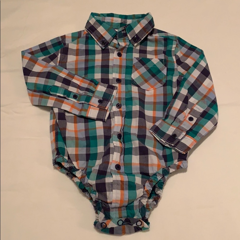 Boys 24m Plaid Button Down Onesie